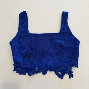 Stylish Chic Royal Blue Lace Crop Top